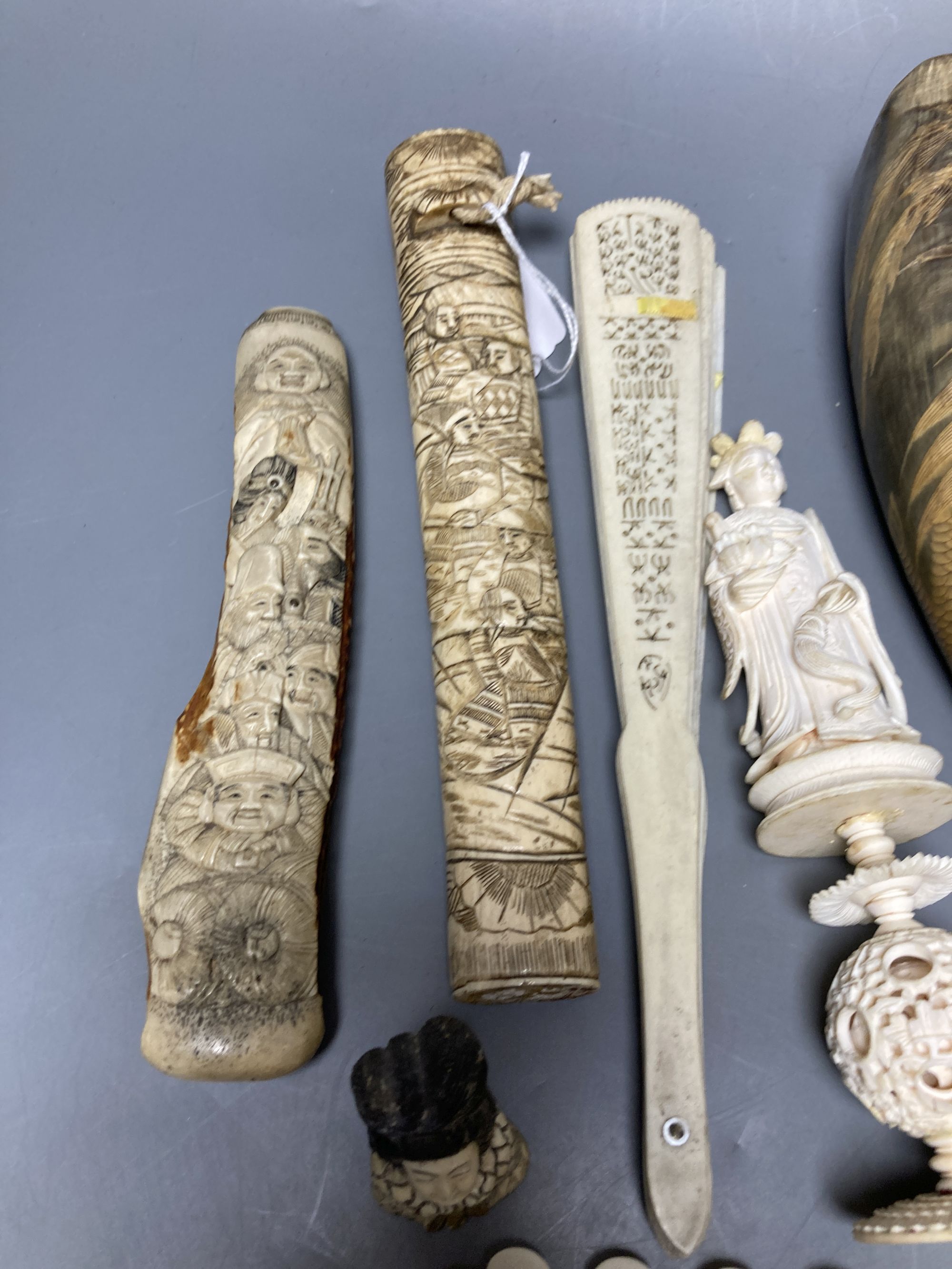 A group of mixed ivory and horn carvings